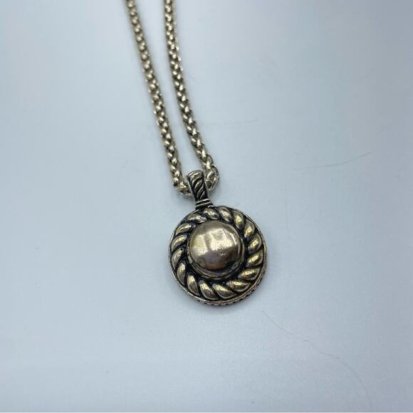 Silver Tone Pendant Necklace Round Unmarked Heavy - Picture 3 of 7